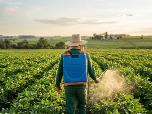 homem no campo utilizando equipamento de pulverização